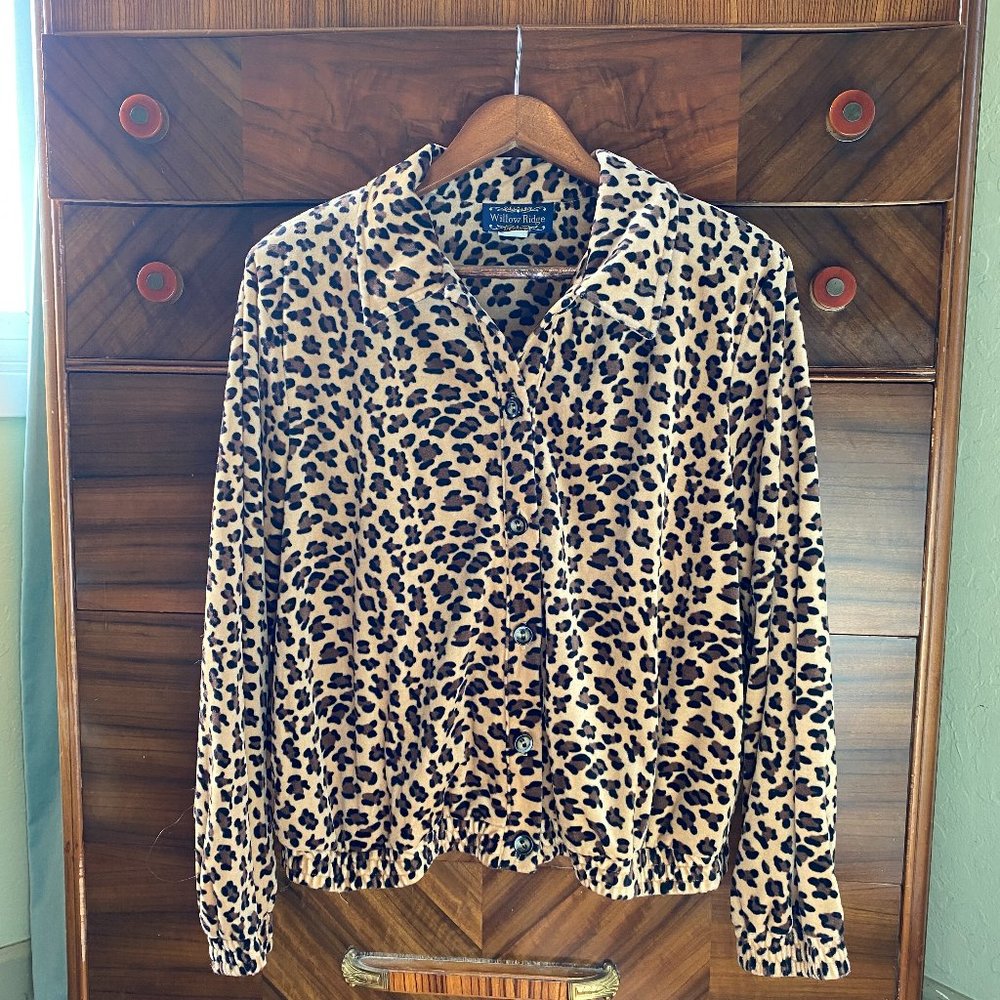 Vintage 80's leopard button down sweater with shoulder pads